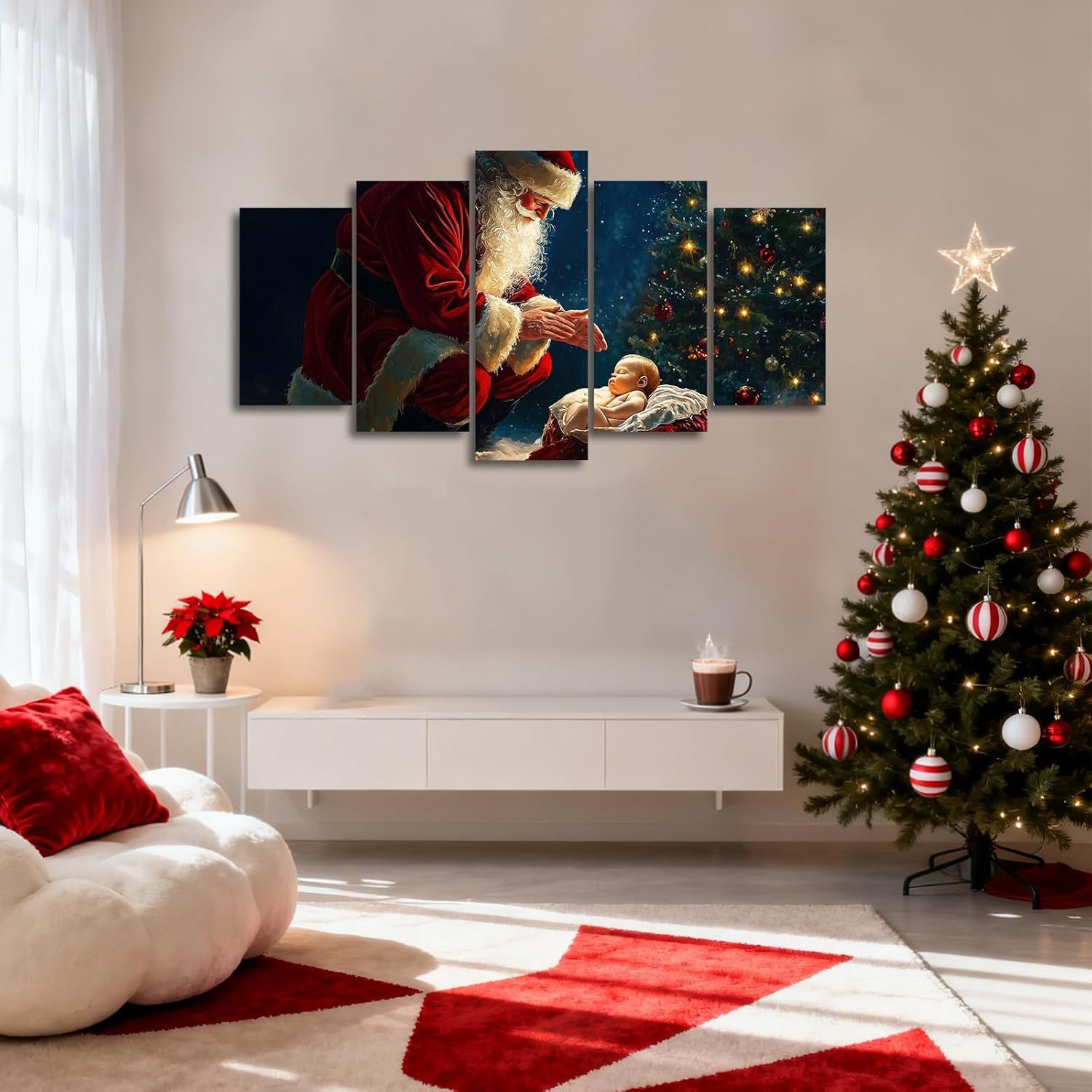 5 Pieces Nativity Wall Art Santa Claus with Baby Jesus Pictures