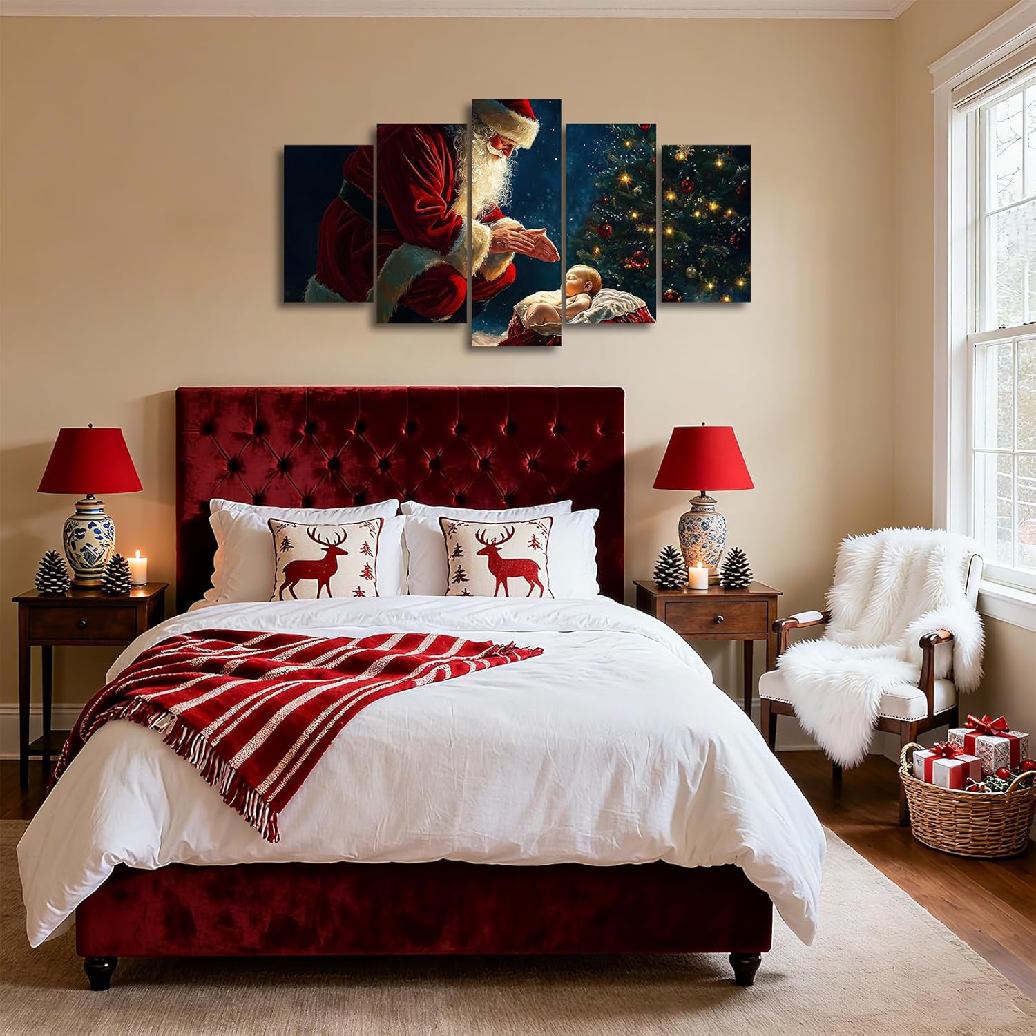 5 Pieces Nativity Wall Art Santa Claus with Baby Jesus Pictures