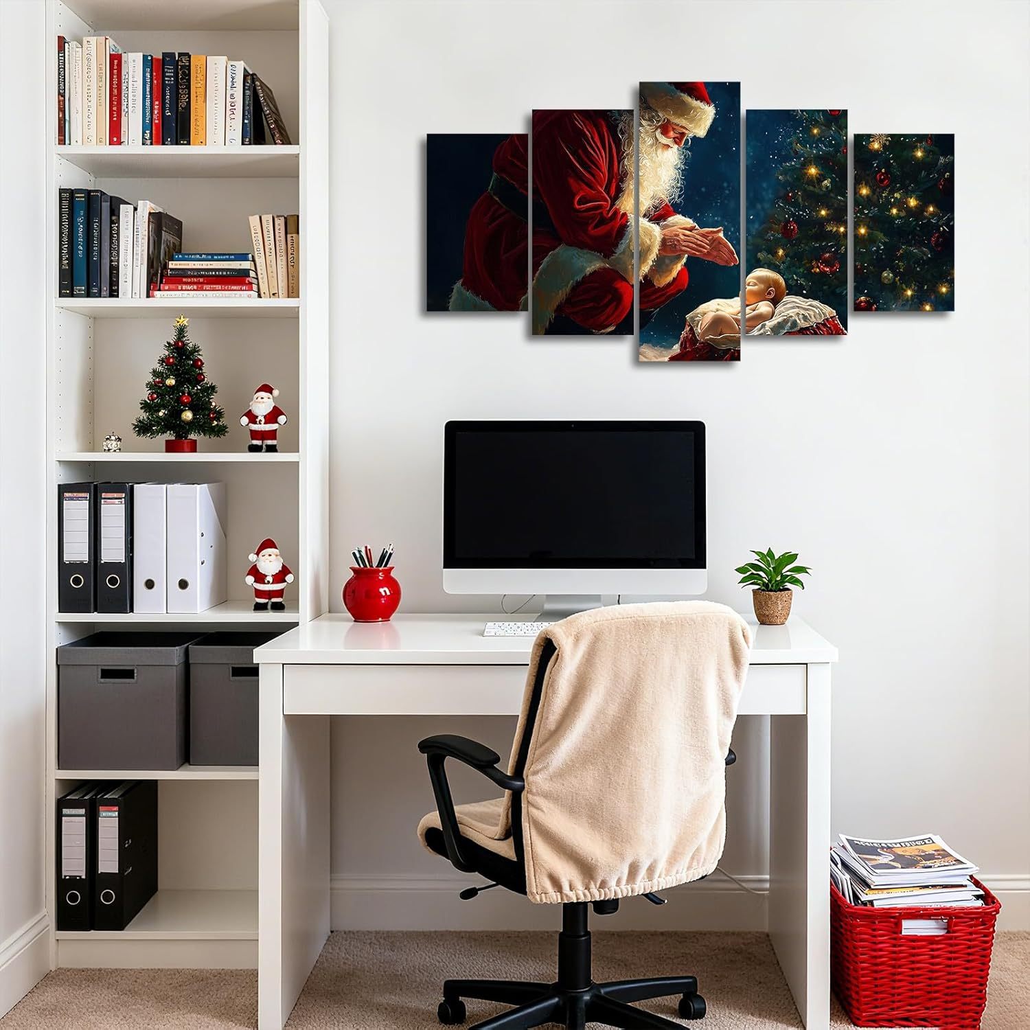 5 Pieces Nativity Wall Art Santa Claus with Baby Jesus Pictures