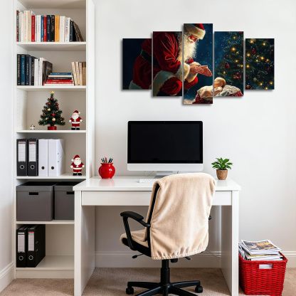 5 Pieces Nativity Wall Art Santa Claus with Baby Jesus Pictures