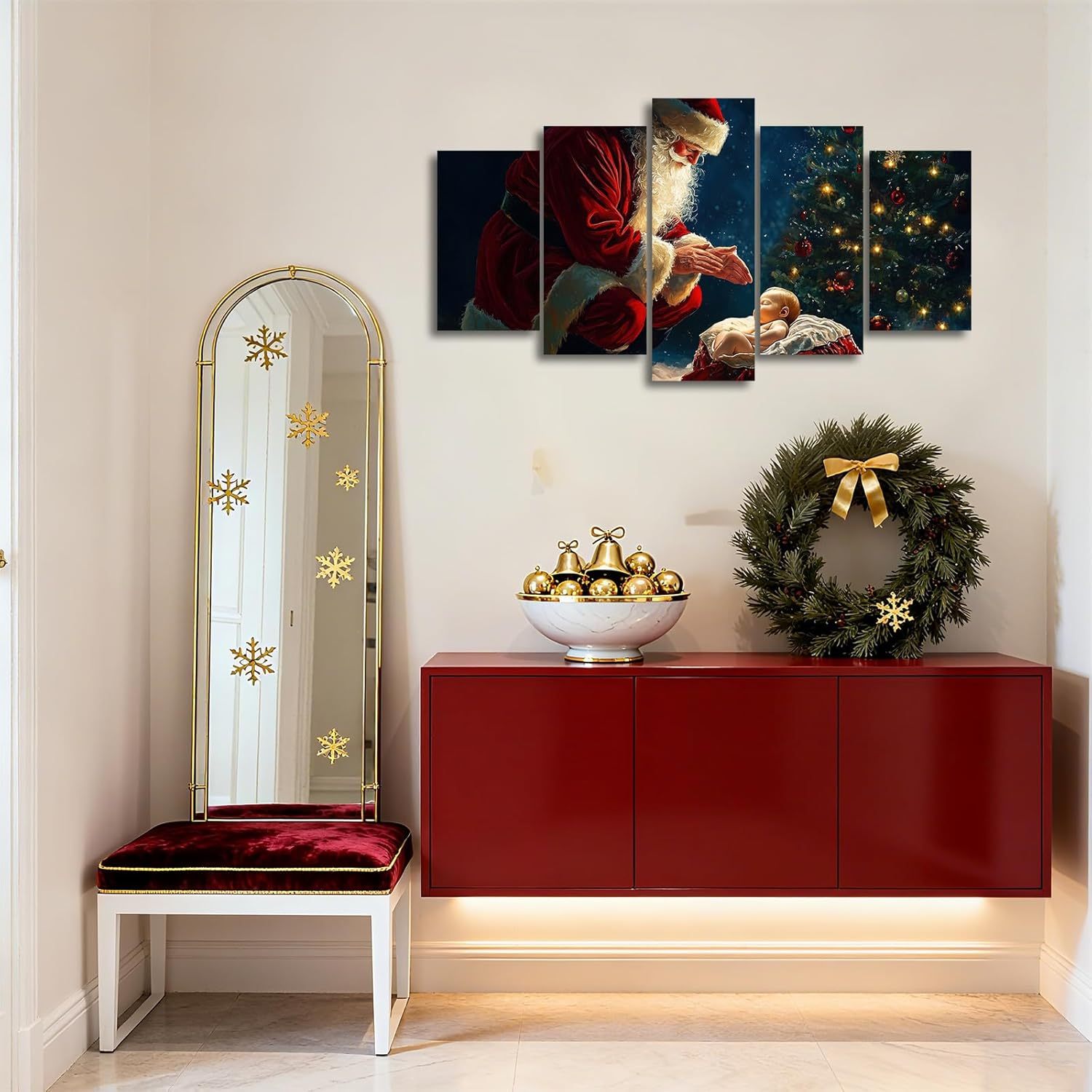 5 Pieces Nativity Wall Art Santa Claus with Baby Jesus Pictures