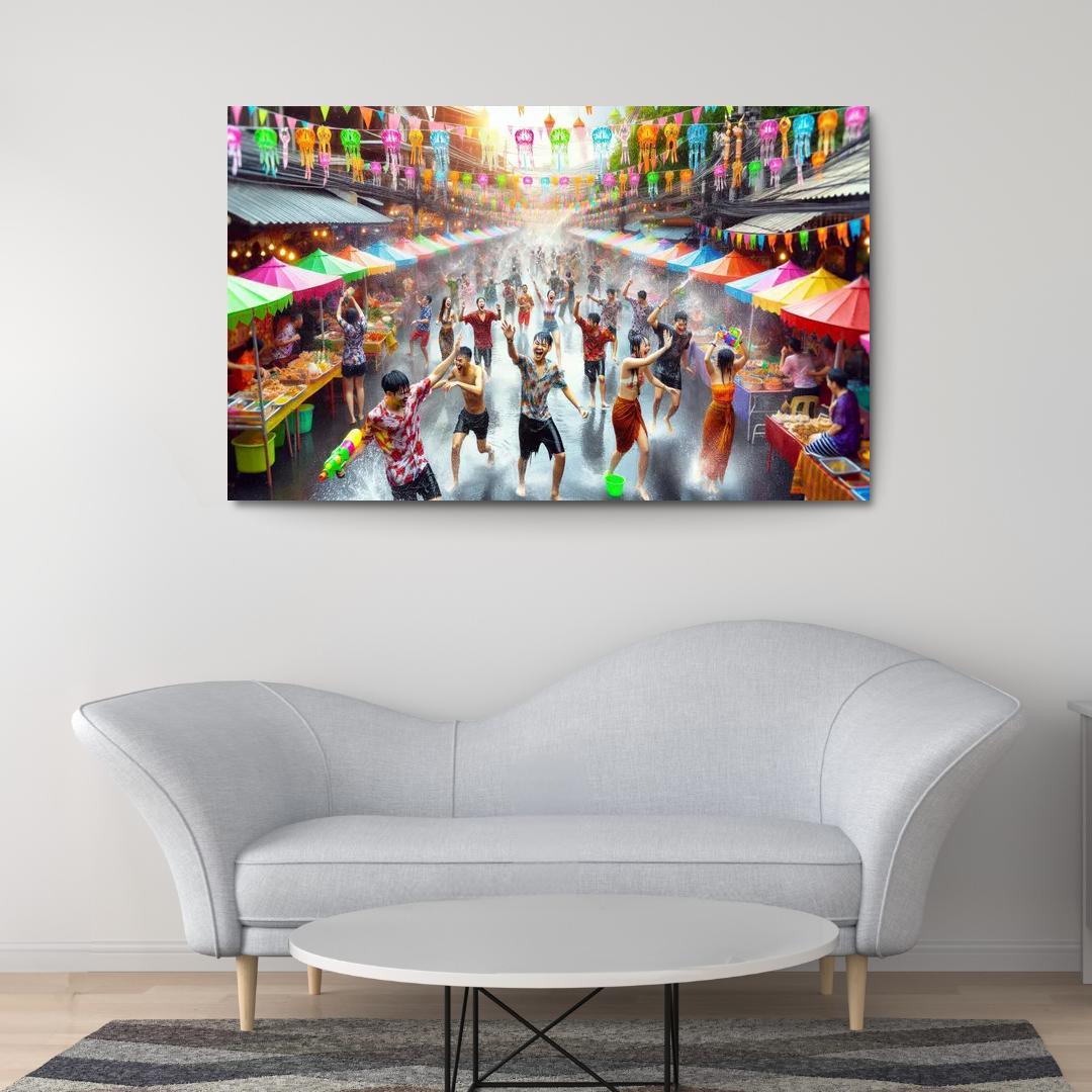 Songkran Water Festival Canvas Paintings Frame