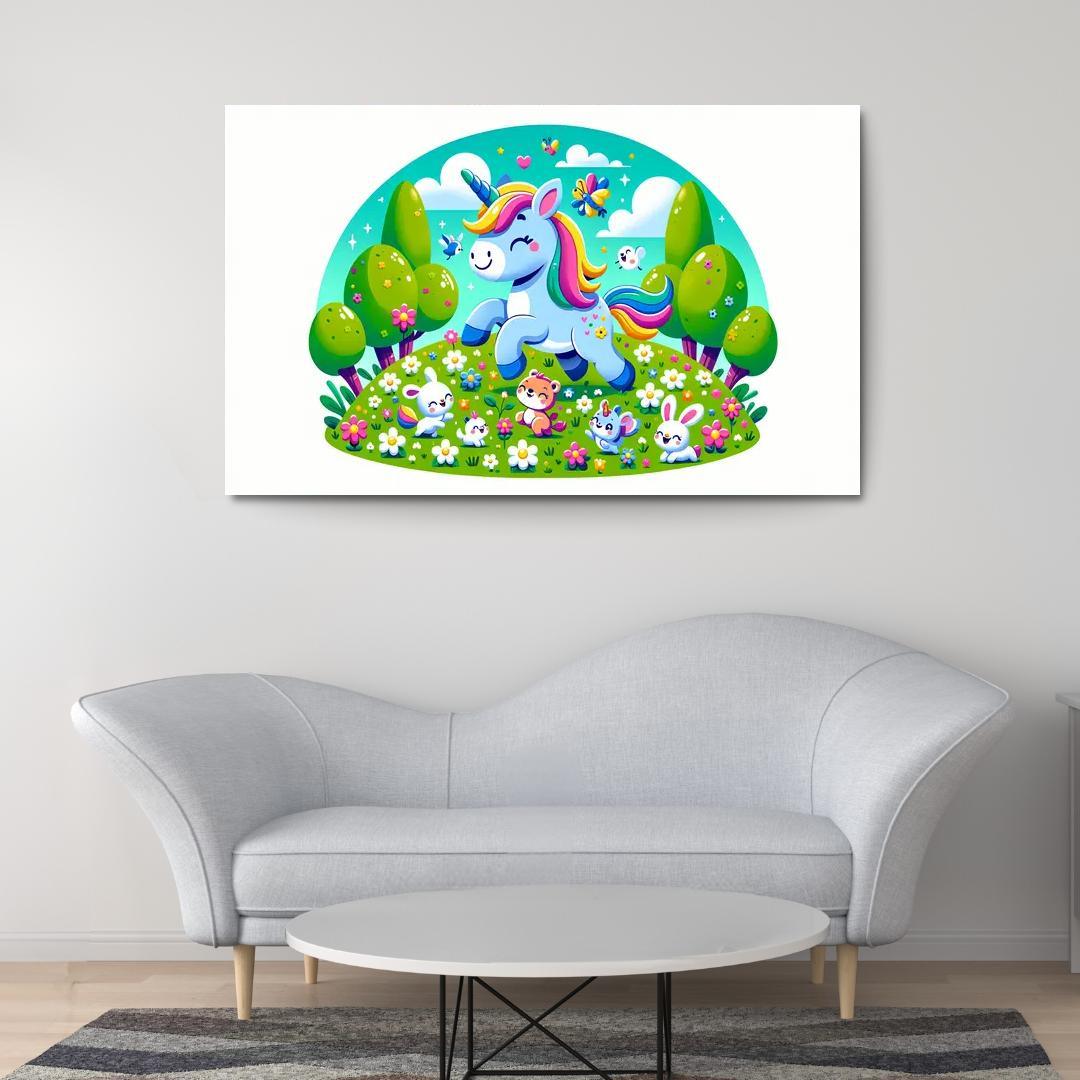 Rainbow Unicorn Friends 1 Piece HD Canvas Wall Art-Original Frame