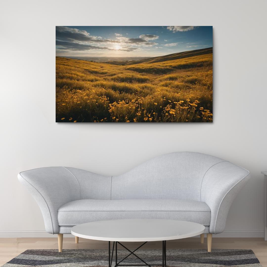 The Elysian Fields Of Golden Wildflowers Multi-panel Paintings
