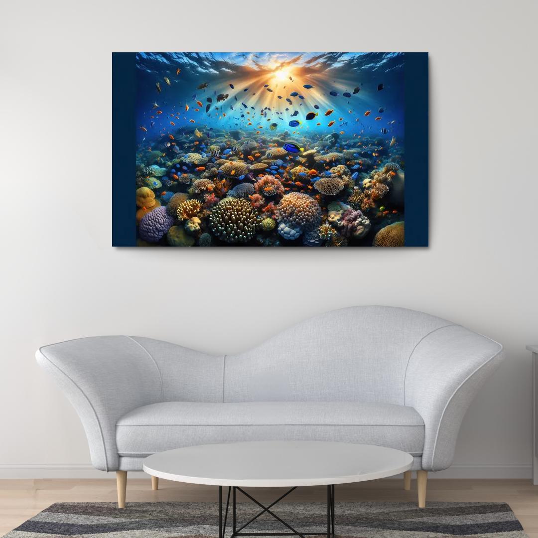 Sunset Reef Snorkel Under Vibrant Colors Custom Paintings Frame