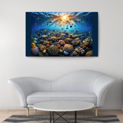 Sunset Reef Snorkel Under Vibrant Colors Custom Paintings Frame
