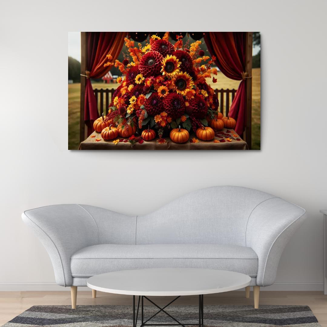 Autumn's Embrace A Seasonal Floral Bounty 1 Piece HD Canvas Wall Art-Original Frame