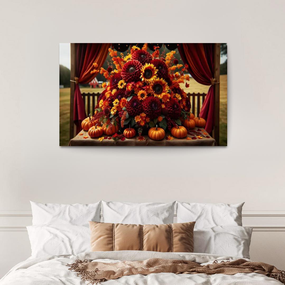 Autumn's Embrace A Seasonal Floral Bounty 1 Piece HD Canvas Wall Art-Original Frame
