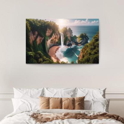 Cascading Waterfalls Beach Modern Paintings Frame