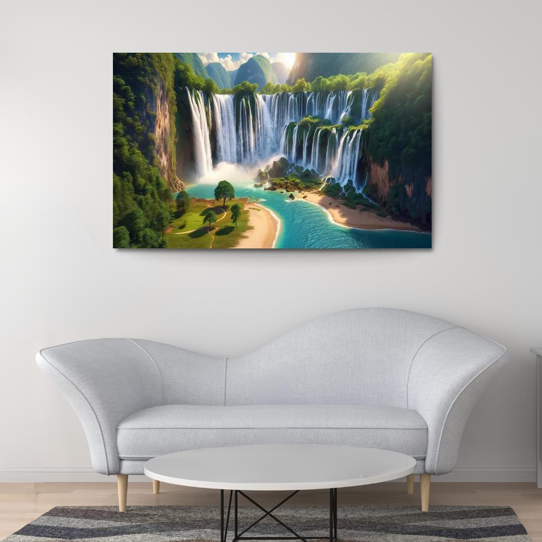Hidden Falls Beach Waterfall Oasis Abstract Paintings Frame