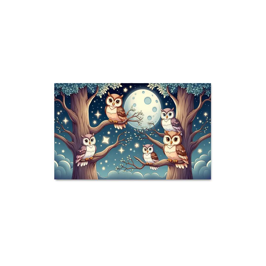 Starry Night Owls - Nighttime Whimsy Framed Paintings