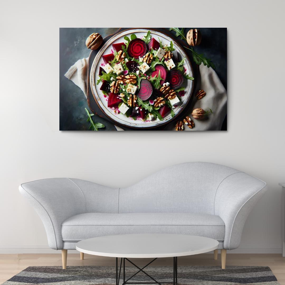 Beetroot and Feta Salad with Walnut Dressing 1 Piece HD Canvas Wall Art-Original Frame