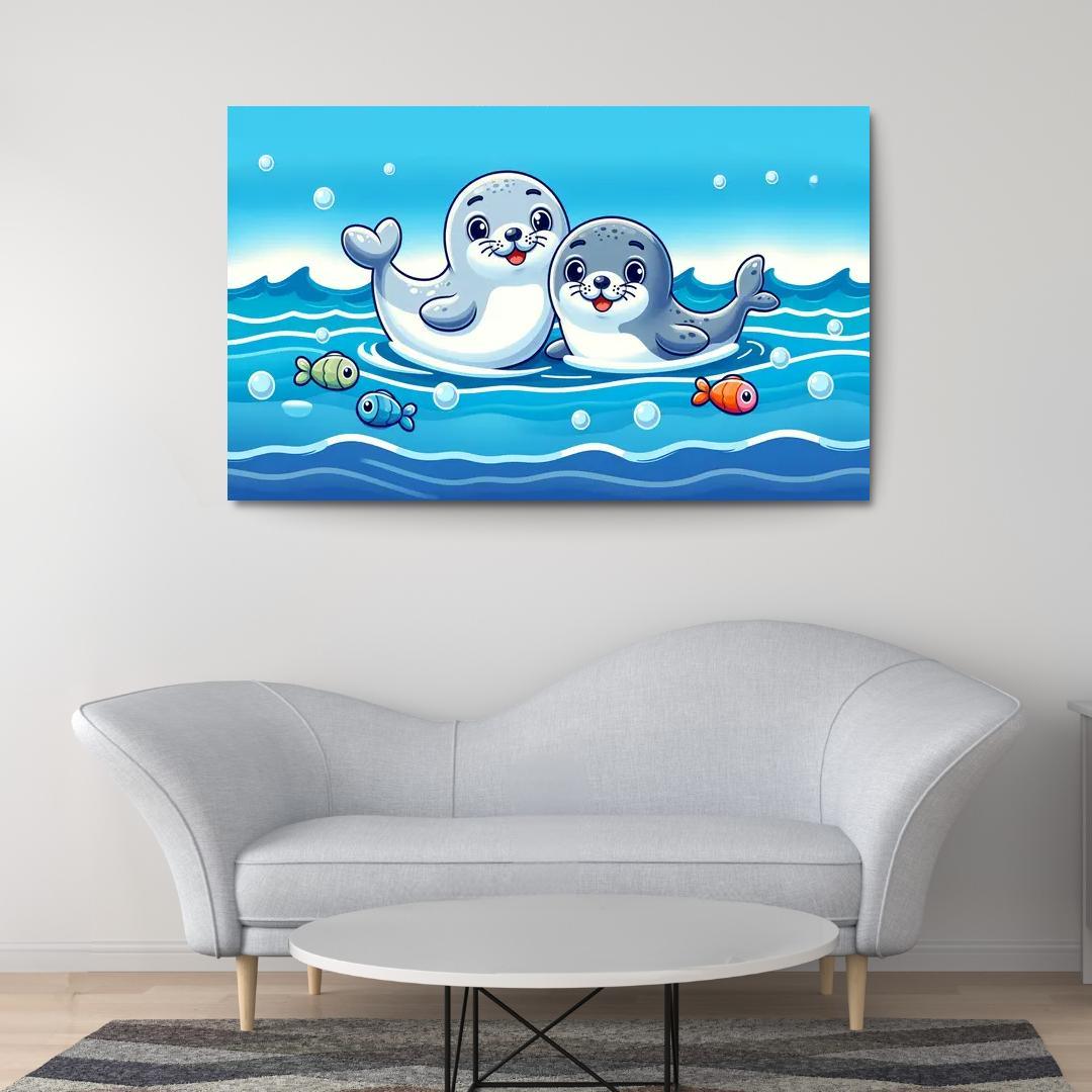 Silly Seals - Ocean Companions Framed Paintings