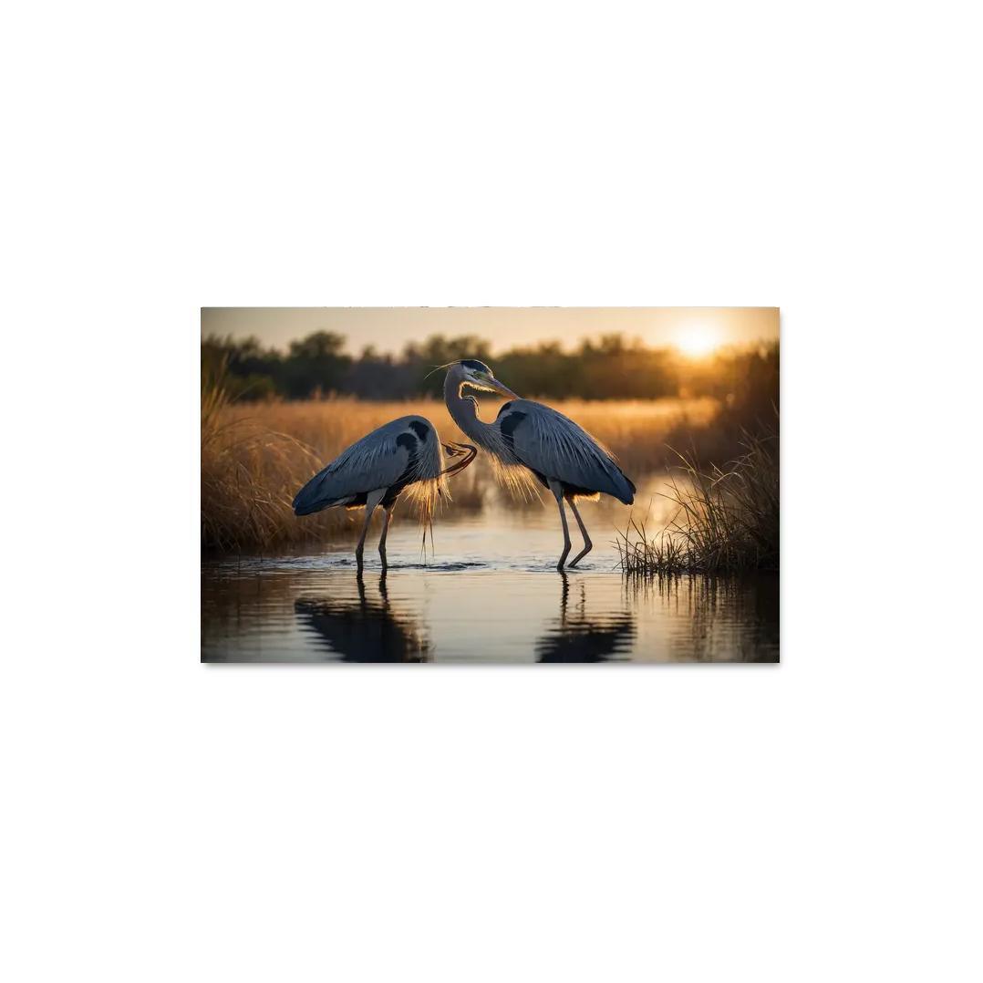The Majestic Great Blue Heron By The Waterside Framed Paintings