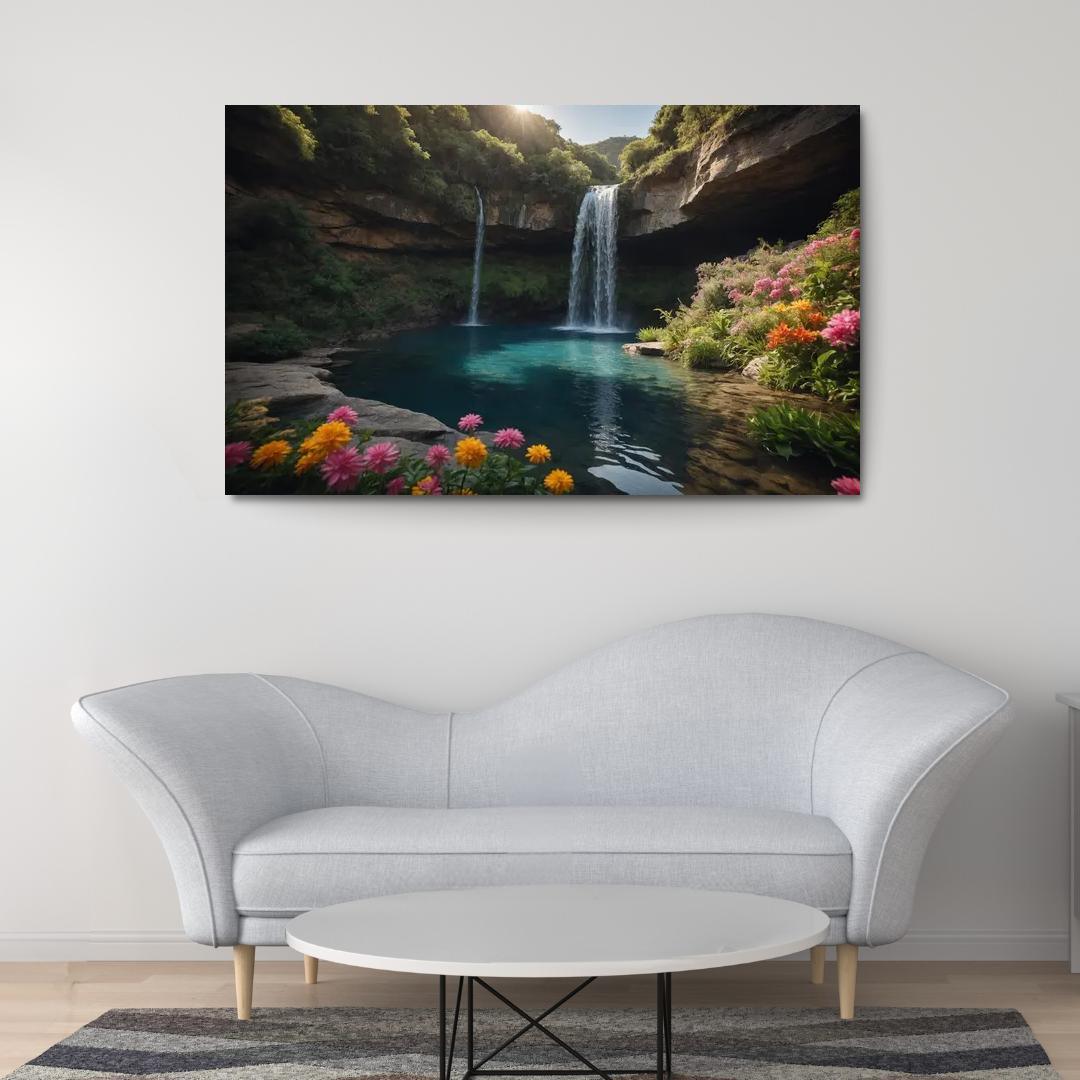 The Radiant Falls Of Sapphire Cascade Modern Paintings Frame