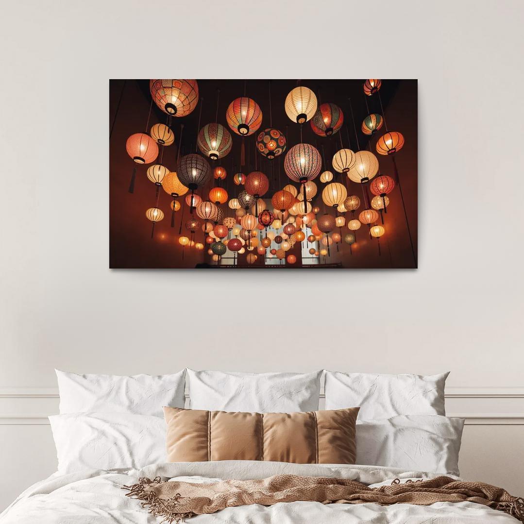 Whimsical Paper Lanterns 1 Piece HD Canvas Wall Art-Original Frame