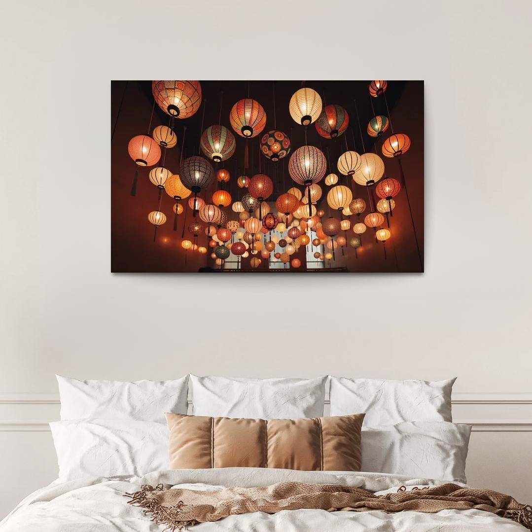 Whimsical Paper Lanterns 1 Piece HD Canvas Wall Art-Original Frame