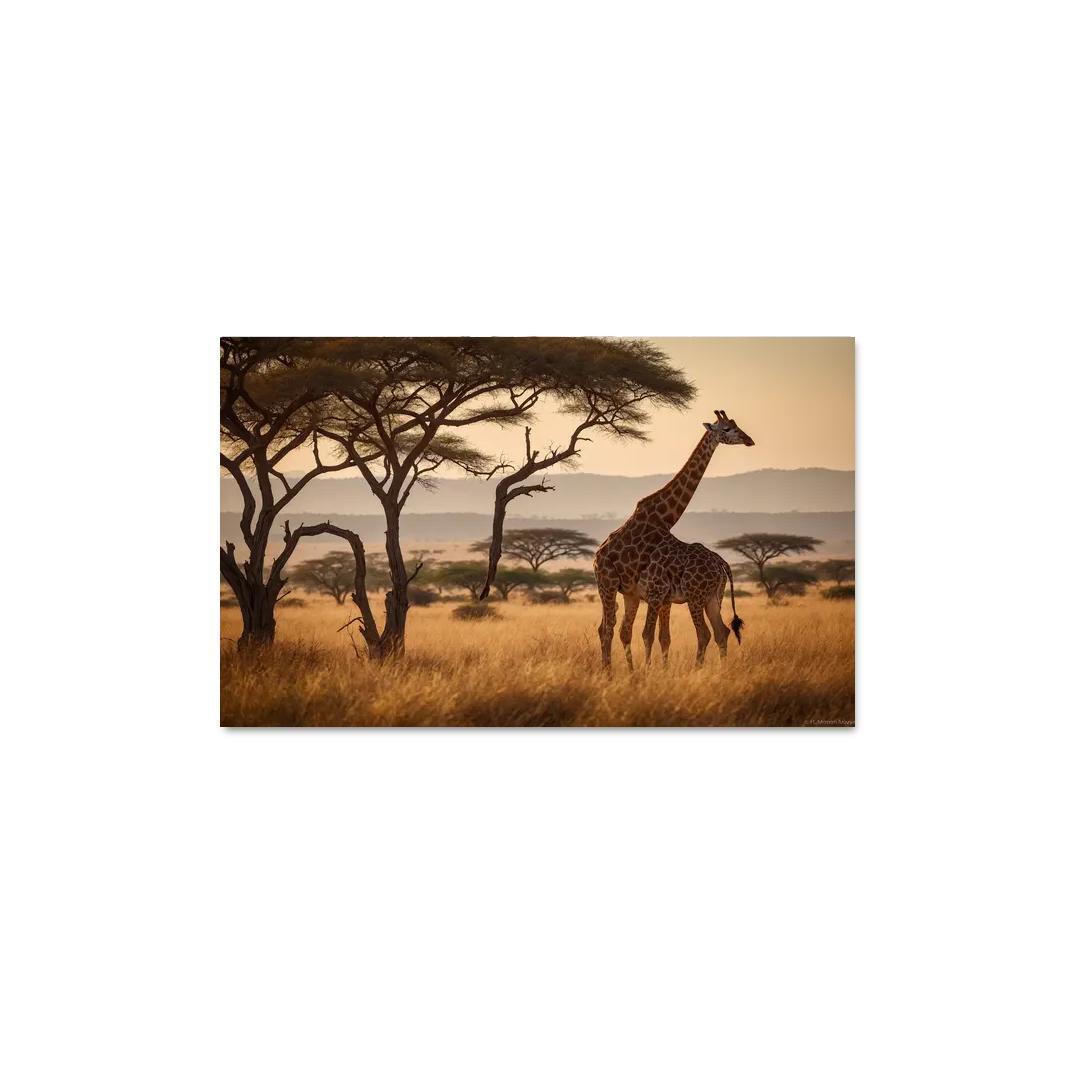 The Majestic Giraffe Grazing On Acacia Trees Framed Paintings