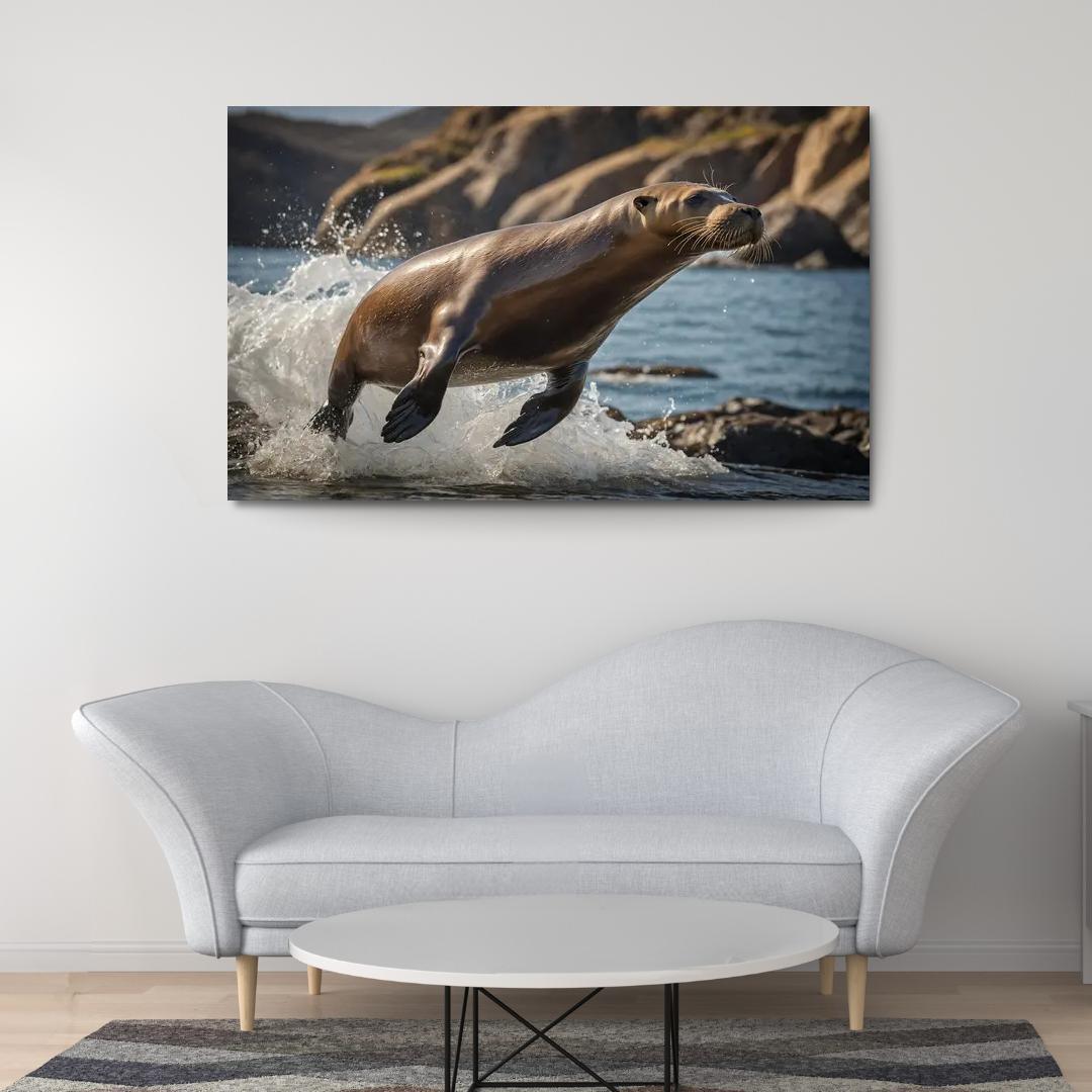The Playful Sea Lion At A Coastal Colony Framed Paintings