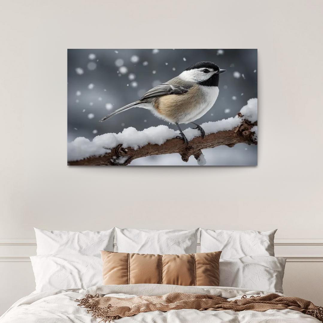 The Elegant Black-capped Chickadee In The Winter Canvas Paintings Frame