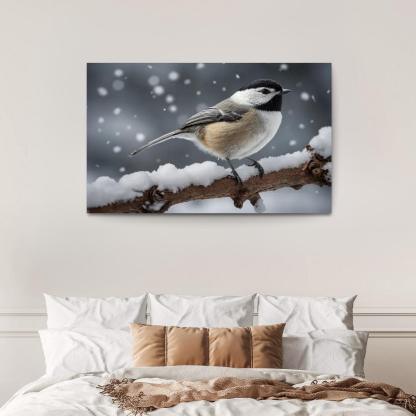 The Elegant Black-capped Chickadee In The Winter Canvas Paintings Frame