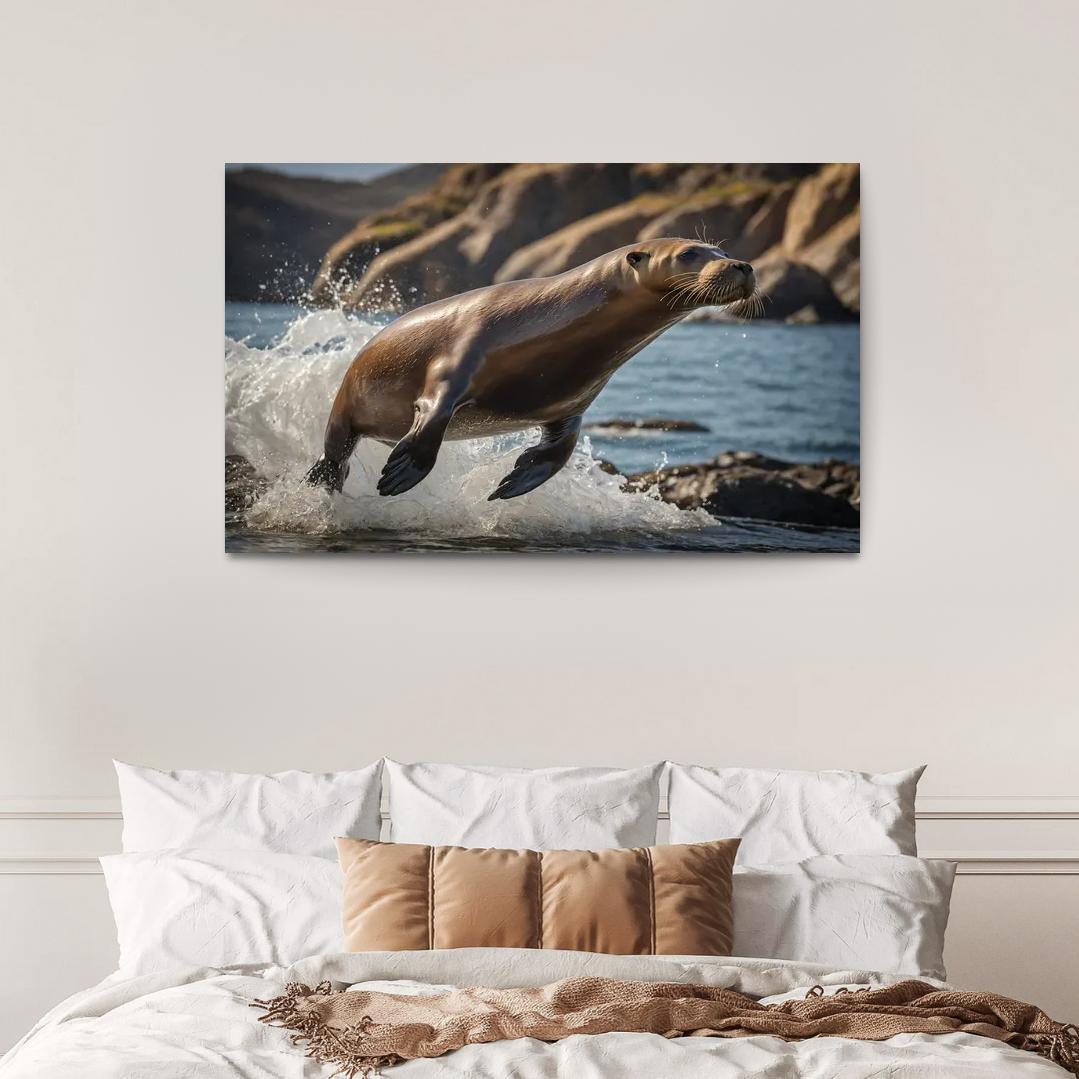The Playful Sea Lion At A Coastal Colony Framed Paintings