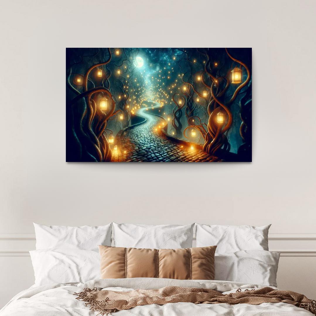 Moonlit Pathway The Journey of Shadows 1 Piece HD Canvas Wall Art-Original Frame