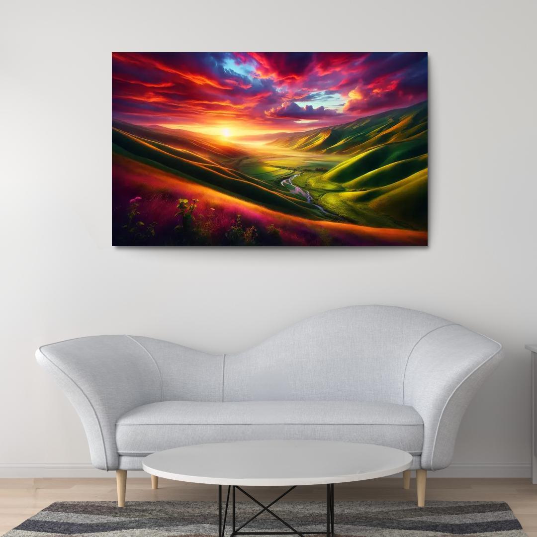 The Golden Horizon Of Dusk Valley Custom Paintings Frame