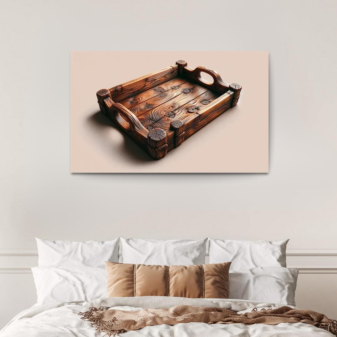 Rustic Wooden Tray with Handles 1 Piece HD Canvas Wall Art-Original Frame