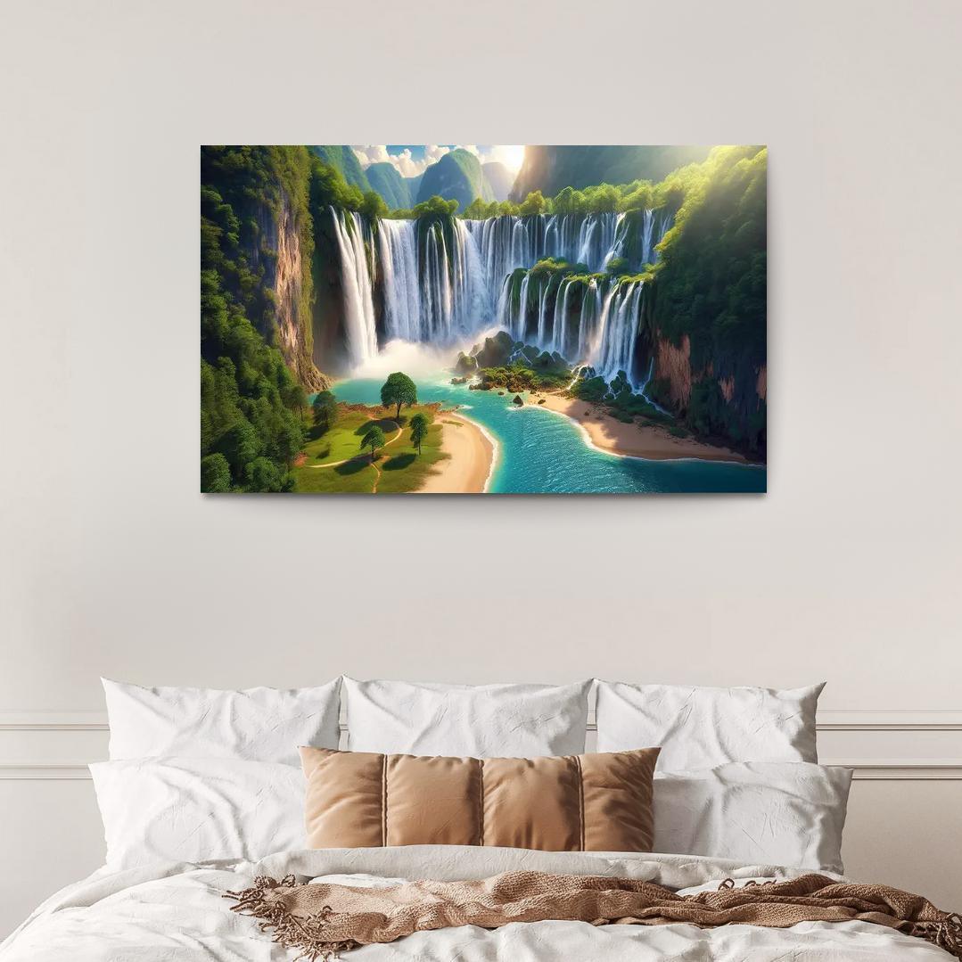 Hidden Falls Beach Waterfall Oasis Abstract Paintings Frame