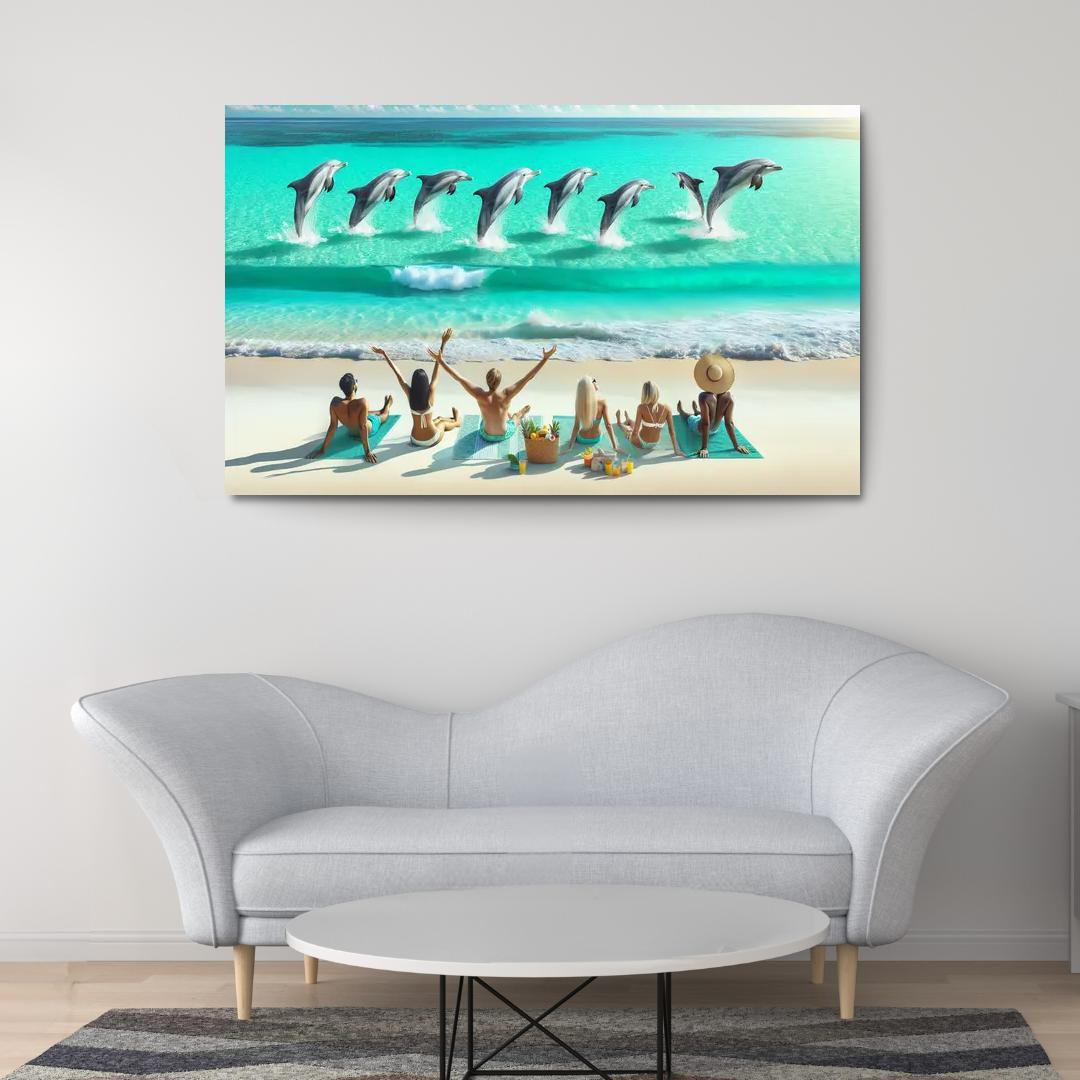 Dolphin Watch Beach A Wildlife Spectacle Canvas Paintings Frame