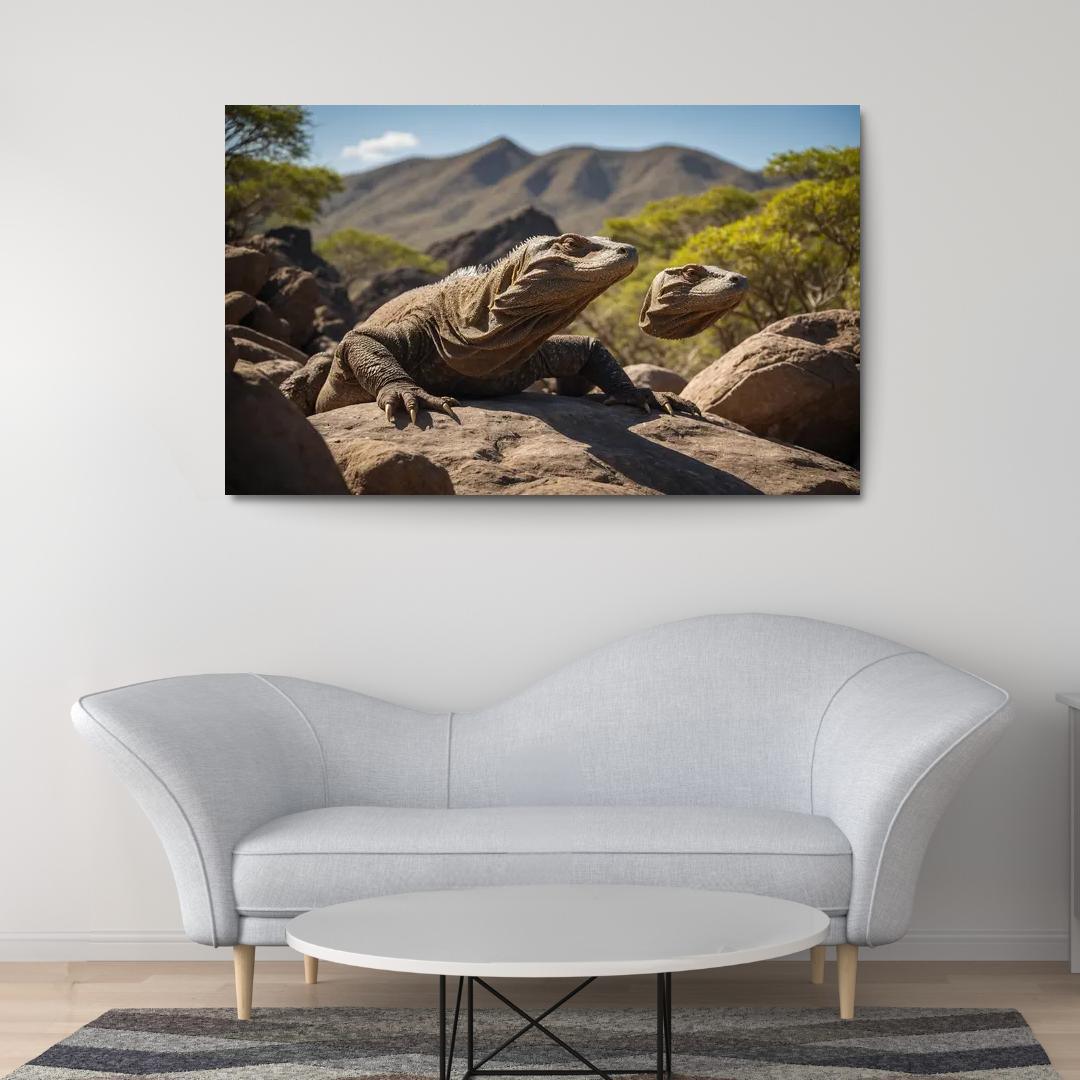 The Mysterious Komodo Dragon On An Island Trail Framed Paintings