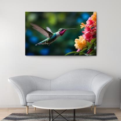 The Enchanting Hummingbird Among Tropical Flowers Framed Paintings