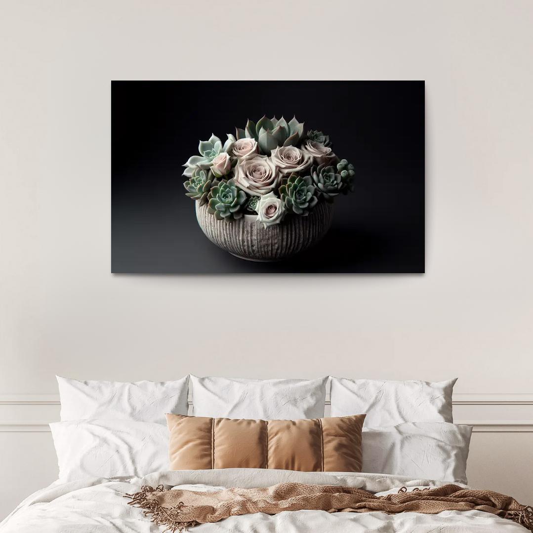 Whispers of the Desert Succulent Floral Fusion 1 Piece HD Canvas Wall Art-Original Frame