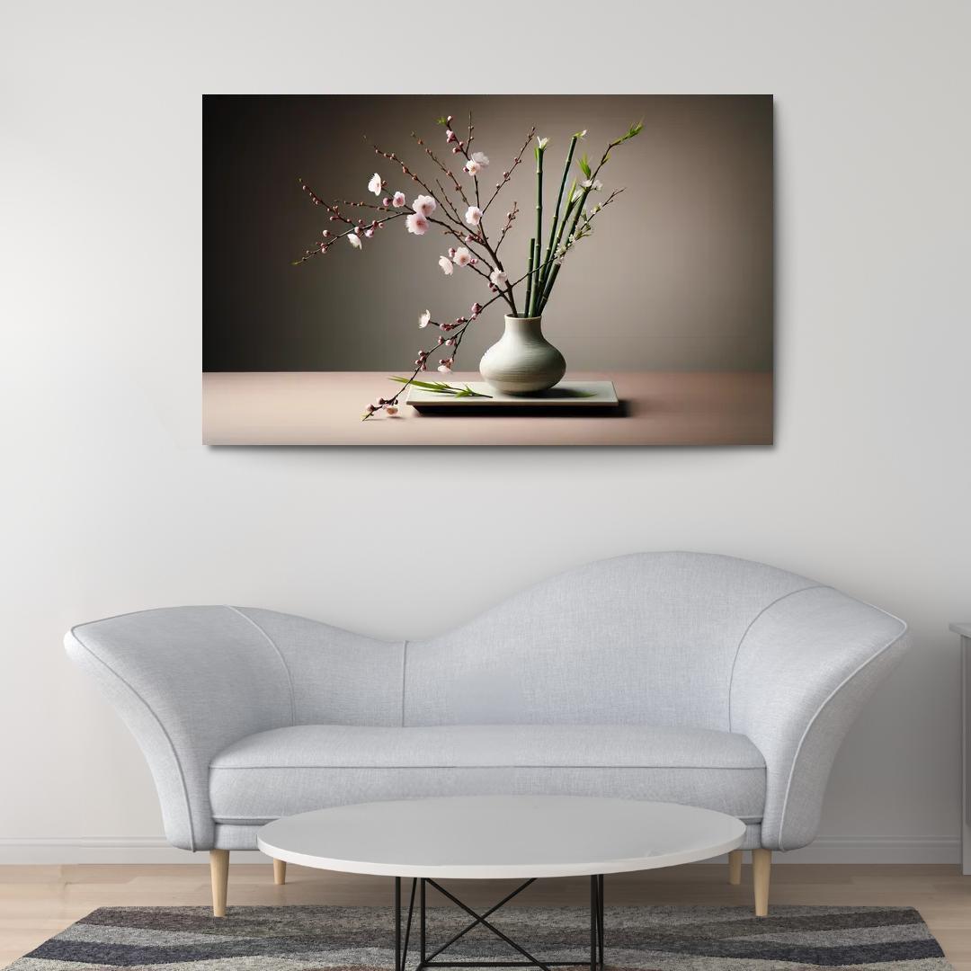 Japanese Serenity Ikebana Inspired Arrangement 1 Piece HD Canvas Wall Art-Original Frame