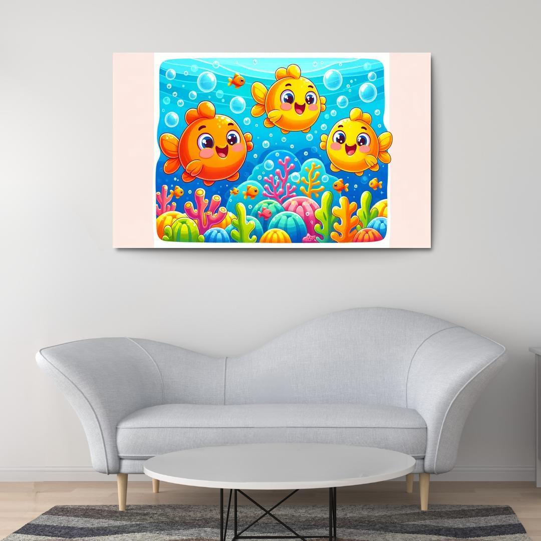 Giggles With Goldfish - Underwater Fun Framed Paintings