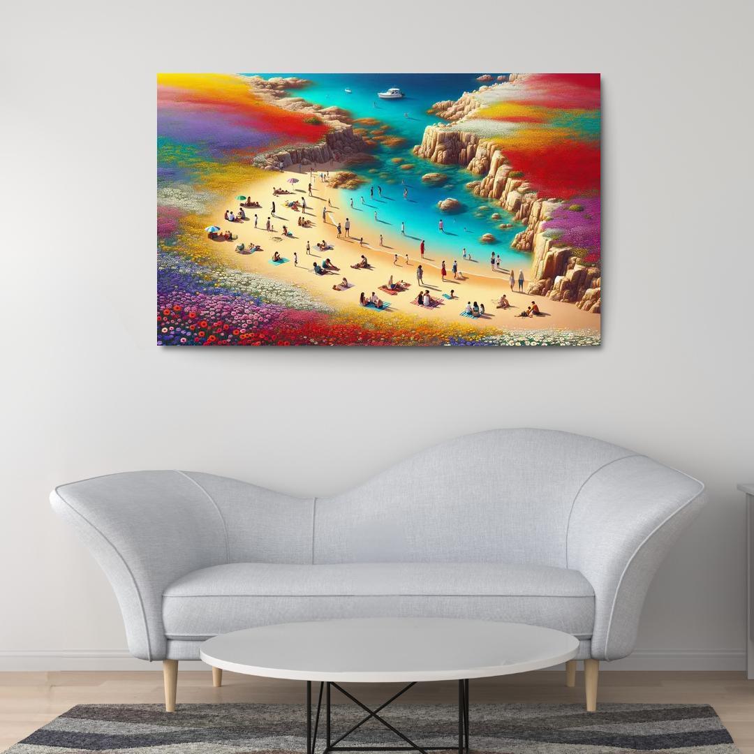 Coastal Wildflower Beach Modern Paintings Frame