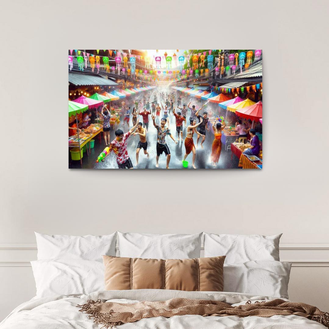 Songkran Water Festival Canvas Paintings Frame