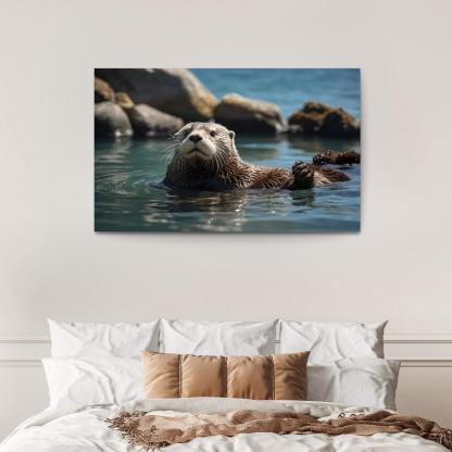 The Playful Sea Otter In Coastal Waters Canvas Paintings Frame