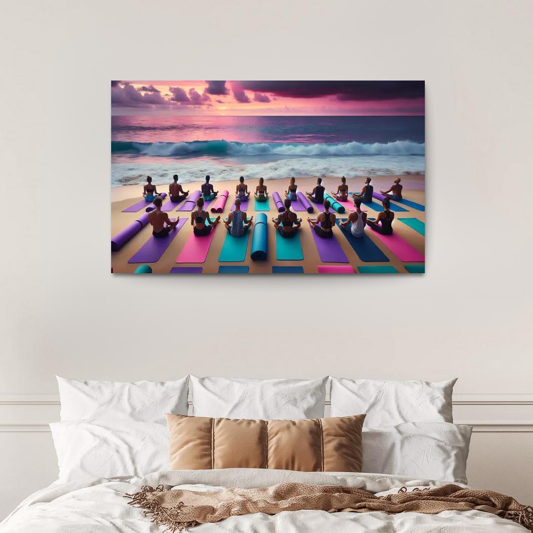 Waves Of Serenity Yoga On The Shore Modern Paintings Frame