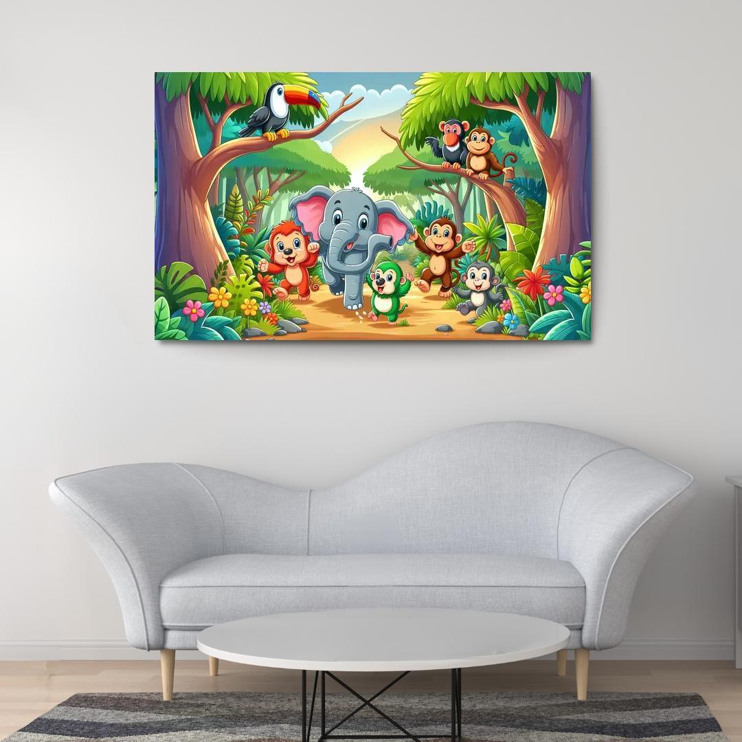 Joyful Jungle Journey 1 Piece HD Canvas Wall Art-Original Frame