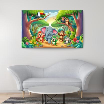 Joyful Jungle Journey 1 Piece HD Canvas Wall Art-Original Frame