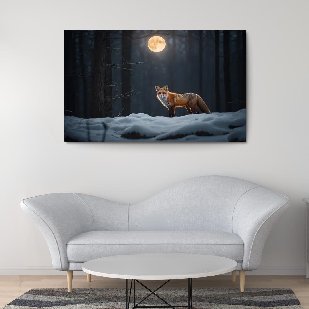 The Enigmatic Red Fox In A Moonlit Clearing Framed Paintings