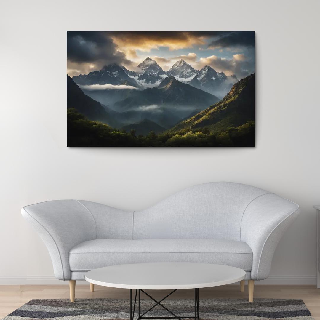 The Ethereal Serenity Of Cloudy Mountain Peaks Multi-panel Paintings