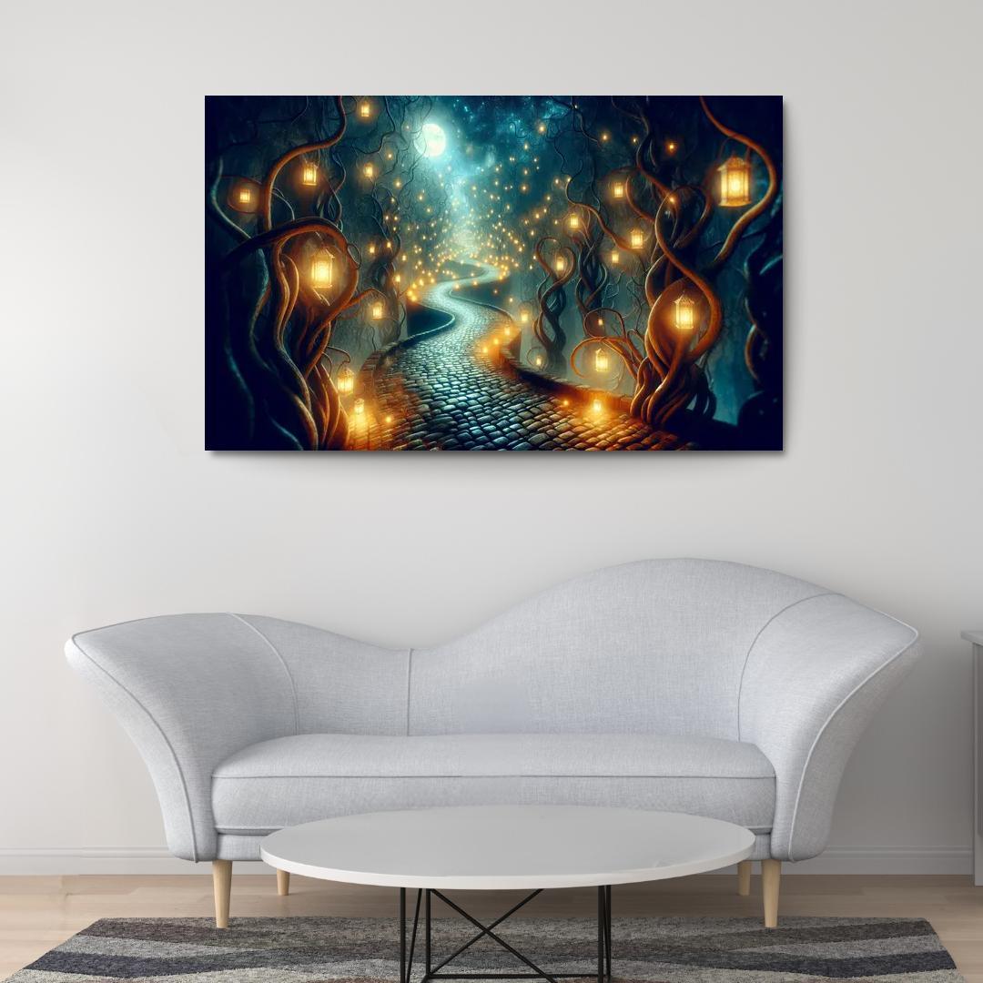 Moonlit Pathway The Journey of Shadows 1 Piece HD Canvas Wall Art-Original Frame