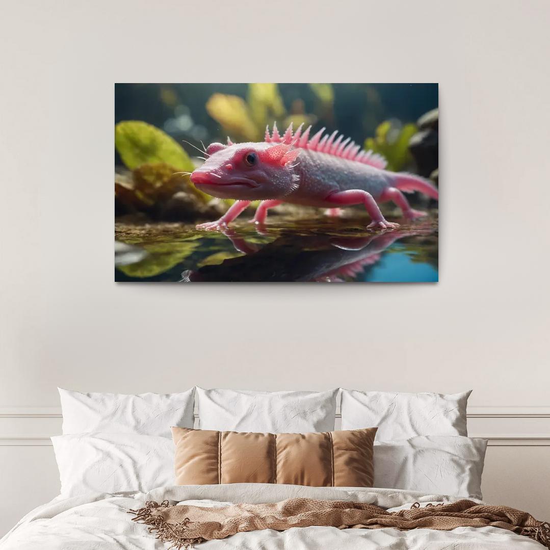 The Luminous Axolotl Underwater Marvel Of Regeneration Modern Paintings Frame