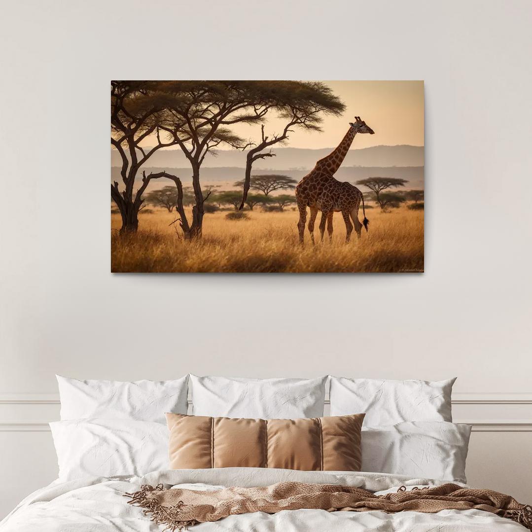 The Majestic Giraffe Grazing On Acacia Trees Framed Paintings