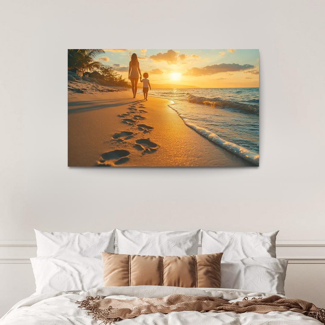Footprints In The Sand A Mothers Guiding Steps Canvas Paintings Frame