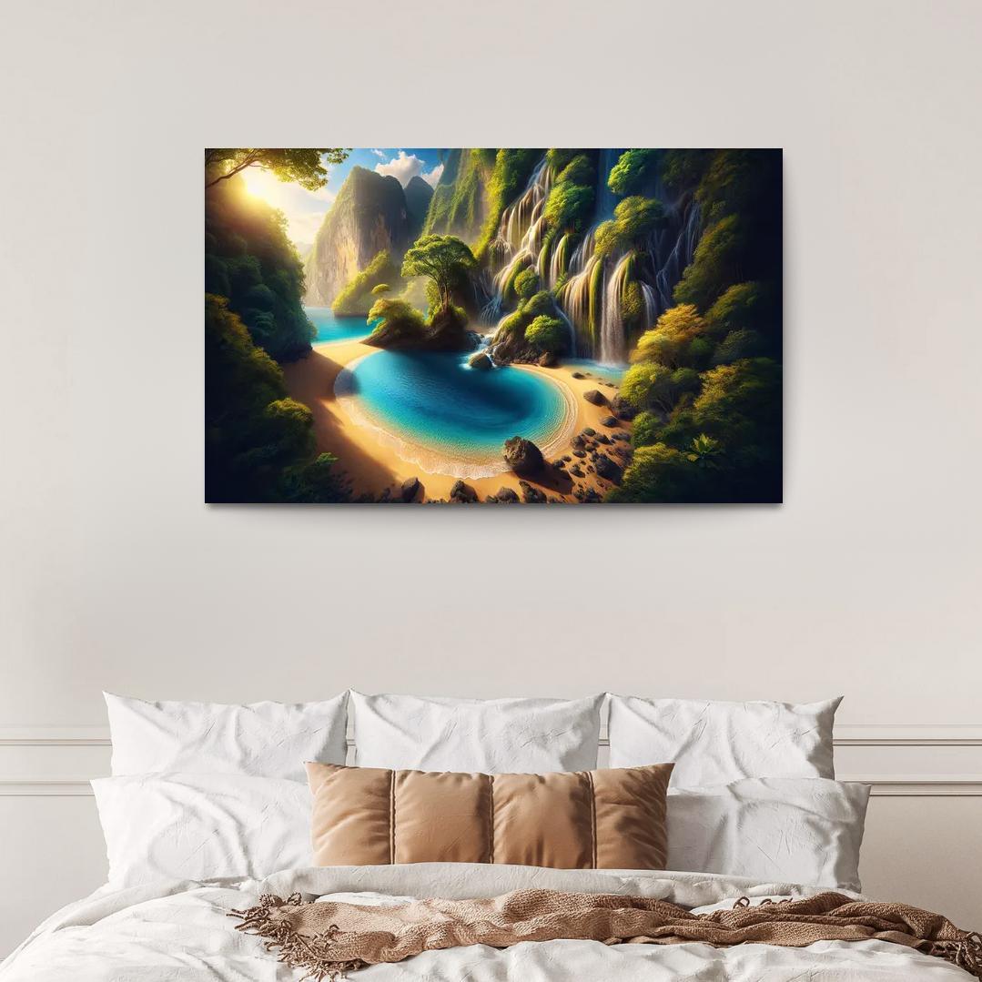 Crystal Lagoon Hidden Waterfall Escape Multi-panel Paintings