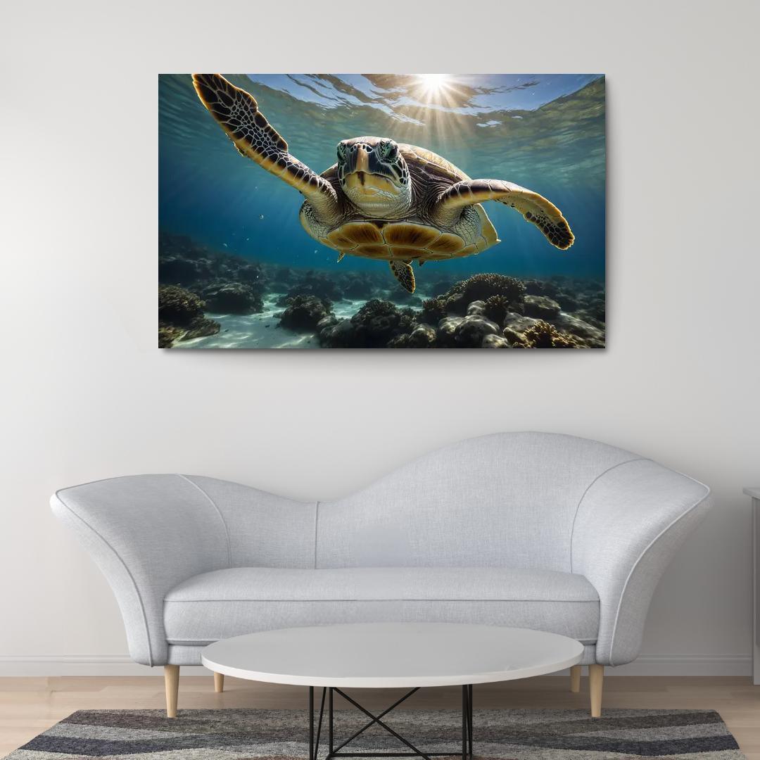 The Stunning Green Sea Turtle In Tropical Waters Canvas Paintings Frame
